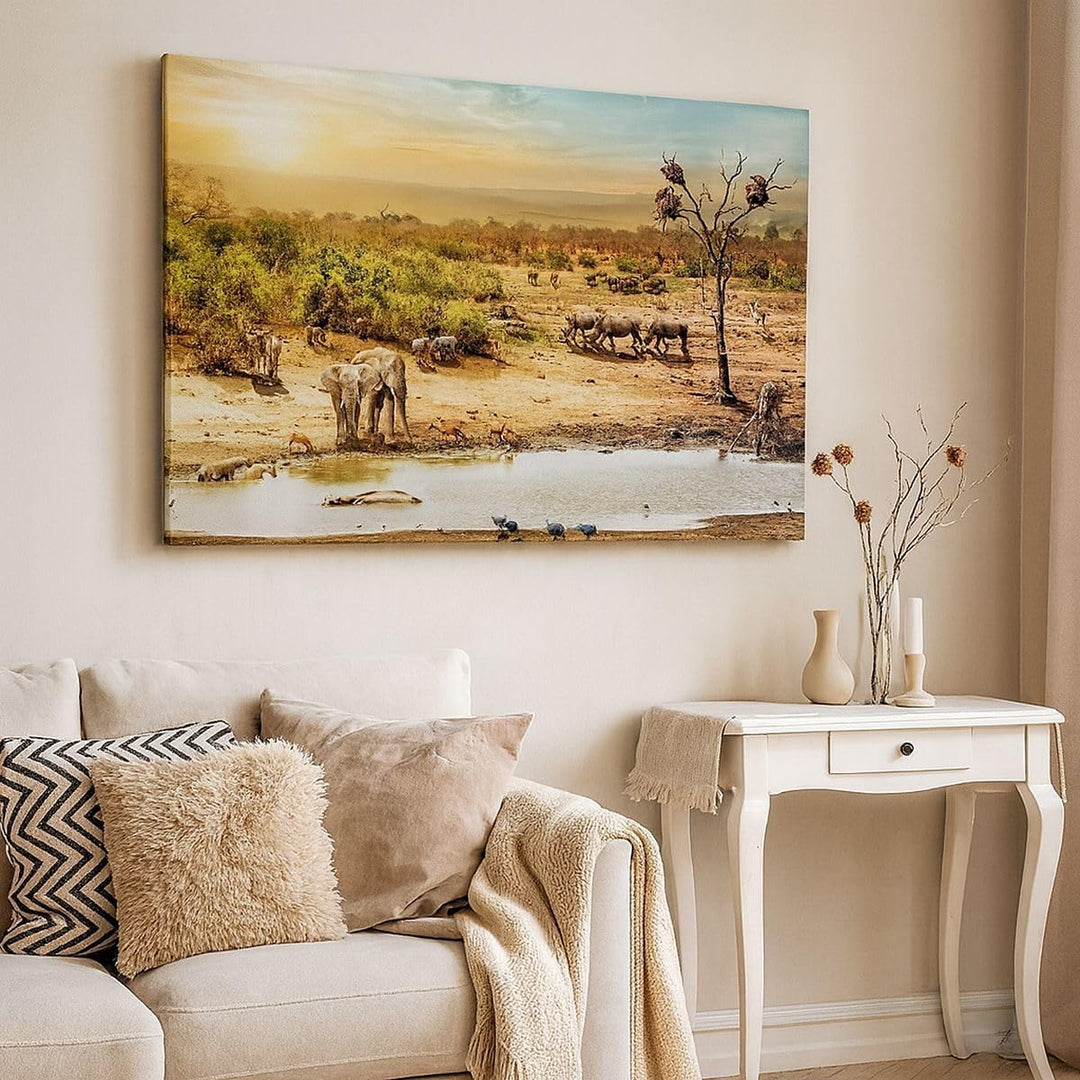 Bilder auf Leinwand 100x70cm Leinwandbild mit Rahmen Safari Tiere Gross Wanddeko Bild Schlafzimmer K