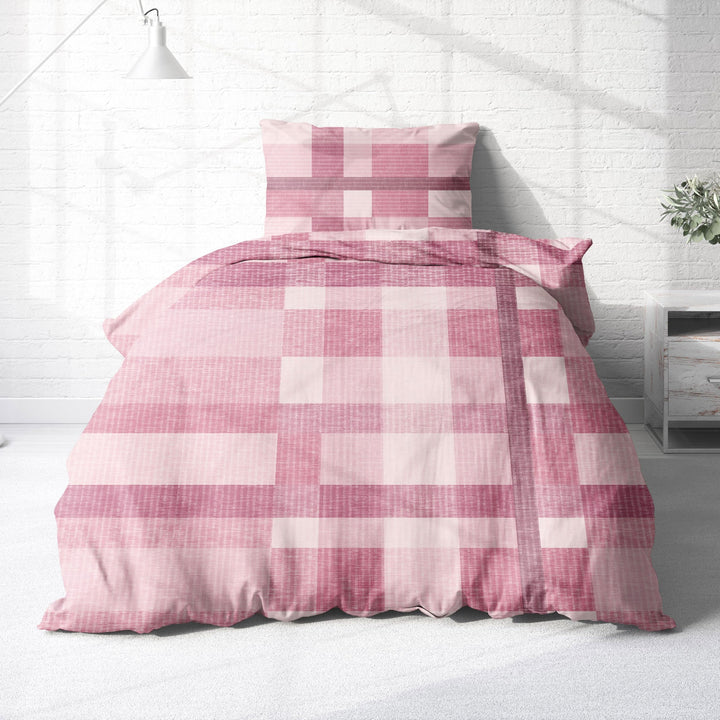 Träumschön Premium Bettwäsche 135x200 + 80x80 cm - Kariertes Design Rosa - Sommer Bettwäsche aus Bau