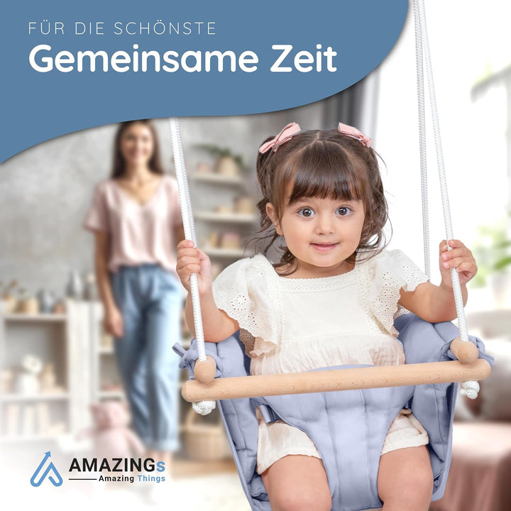 AMAZINGs Baby und Kinderschaukel | Mitwachsende Babyschaukel. Komplettset mit Aufhängung für Indoor