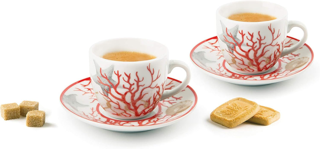 Excelsa 62717 Coral Set mit 6 Espressotassen und Untertassen, Porzellan, Mehrfarbig