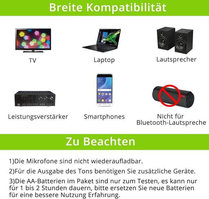 LiNKFOR 4 x UHF Mikrofon drahtloses UHF 4 Kanal Mikrofonsystem mit 4 drahtlosen Handmikrofonen, 50 *