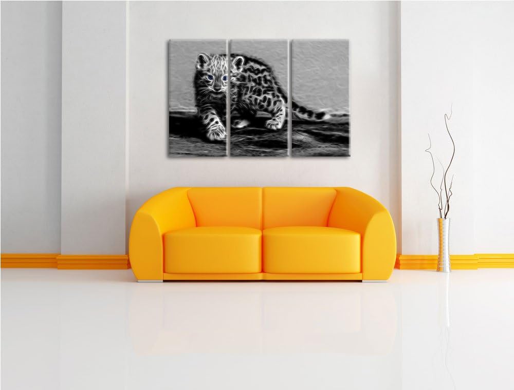 stolzierendes Leopardenjunges schwarz/weiss Deluxe 3-Teiler Leinwandbild 120x80 Bild auf Leinwand, X