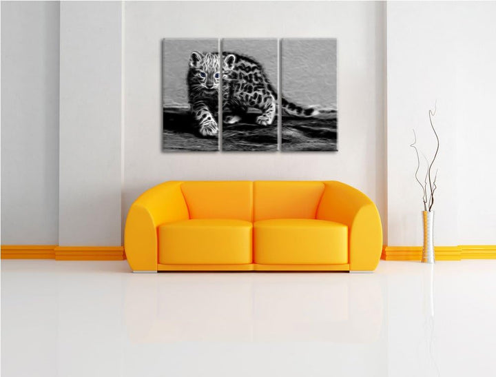 stolzierendes Leopardenjunges schwarz/weiss Deluxe 3-Teiler Leinwandbild 120x80 Bild auf Leinwand, X