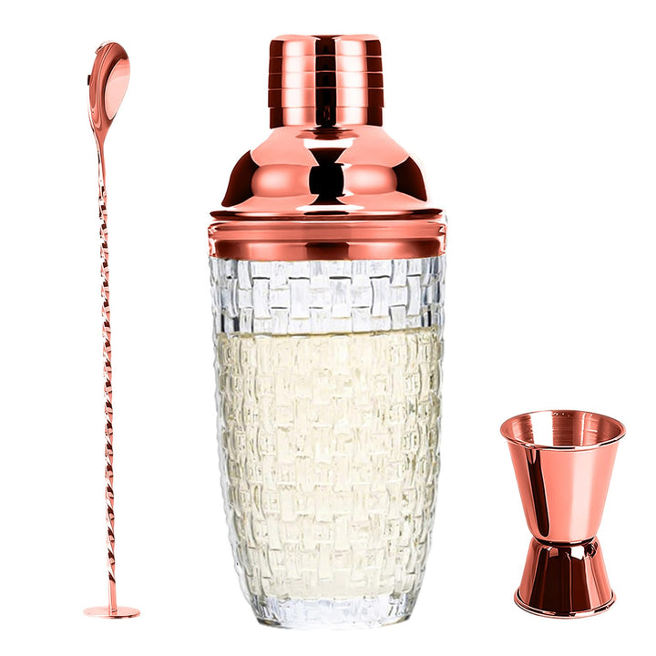 Cocktail Shaker Roségold, 400ml Cocktail Mixer, Shaker Edelstahl Cocktails, Glas Cocktailshaker, Ede