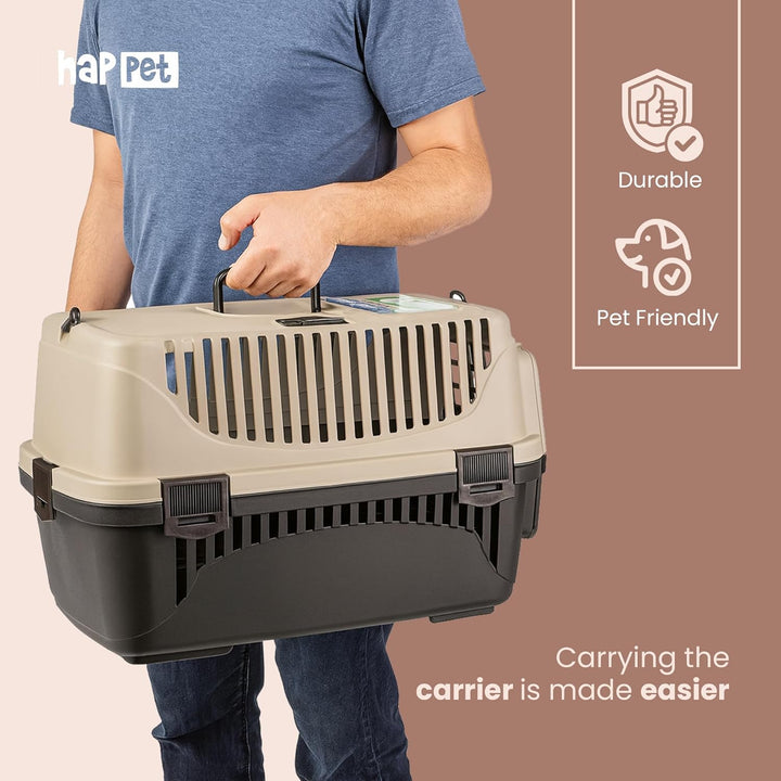 HAPPET Tiertransportbox Polly S Beige & Braun 48x32,5x31 cm – Robuste, gut belüftete Transportbox au