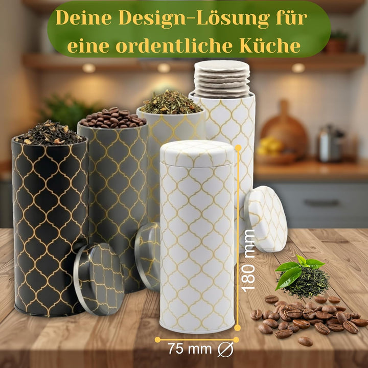 4er-Set Metall-Aufbewahrungsdosen mit Deckel für Kaffeepads, losen Tee & Kaffeebohnen – Aromadicht &