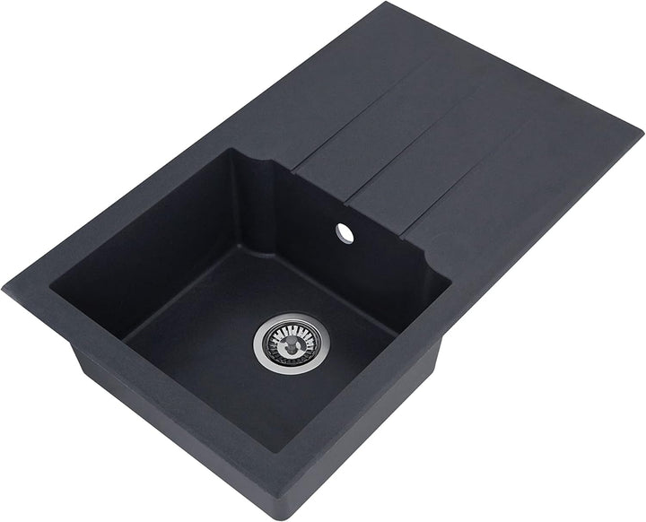 respekta Spüle Granitverbundspüle Granitspüle Einbauspüle 81 x 50 cm grau 81 cm Titanium Grau, 81 cm