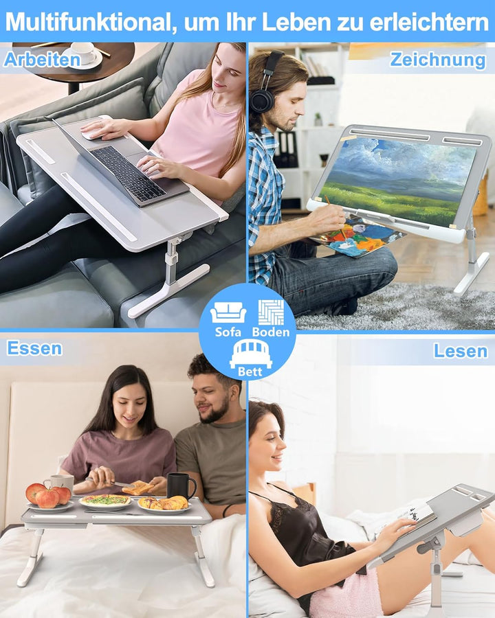 Laptoptisch, Potuopy Leder verstellbare Höhe Winkel faltbar Betttisch, X-Large Laptop Tisch für Sofa