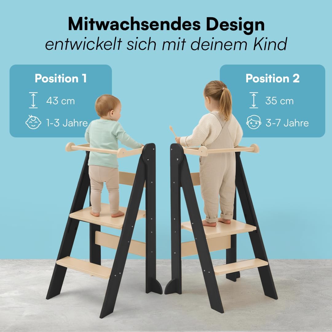 Bellabino Tay Lernturm ab 1 Jahr – Learning Tower 2-Fach höhenverstellbar & klappbar – Lernstuhl in