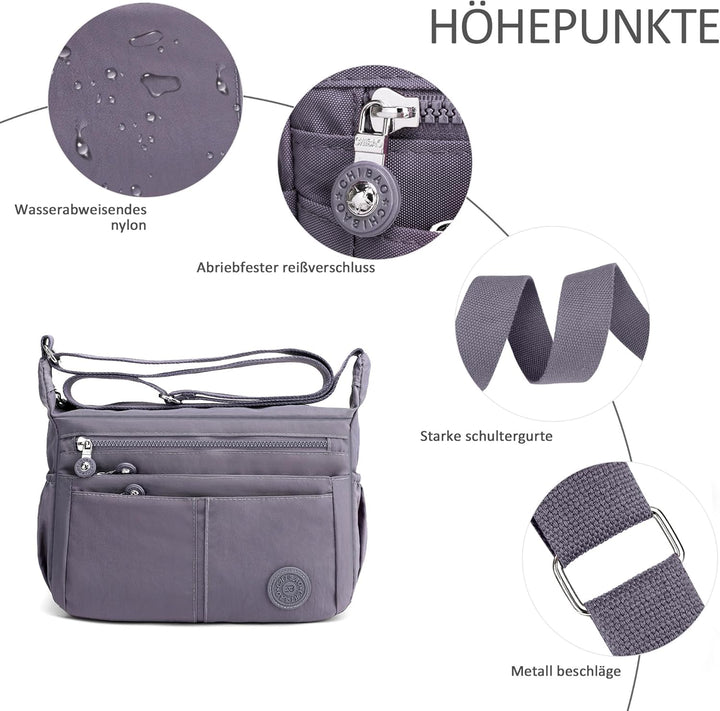 DIRRONA Beiläufig Damen Umhängetasche Multi Pocket Crossbody Bag Mittelgrosse Umhängetasche Aus Nylo