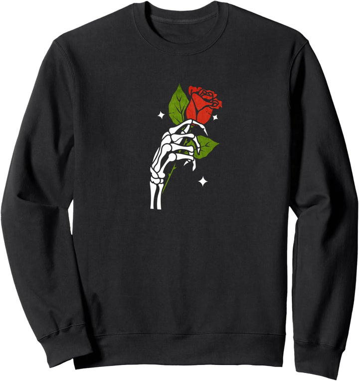 Skelett Hand Rote Rose Retro Sterne Gothic Goth Grunge Sweatshirt