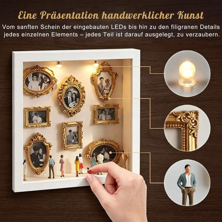 DIY-Mini-Museums-Silhouettenbox Foto-Erinnerungsset:Bilderrahmen mit LED-Licht, 8 Mini-Goldrahmen 8