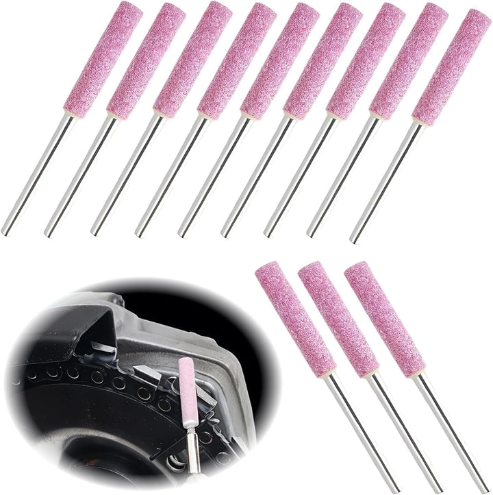 12 Stück Kettensägenschärfer Schleifstein-Feilen, 4,8 mm Keramik-Schleifkopf, 3 mm Metallschaft, für