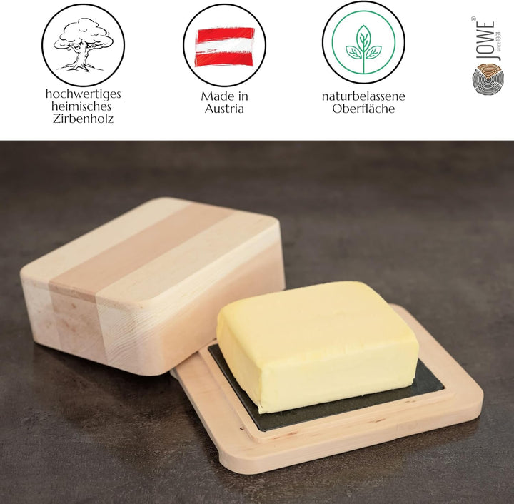 JOWE Butterdose aus Zirbe | Zirbenbutterdose mit HPL Platte | made in Austria | ohne Gravur, Ohne Gr