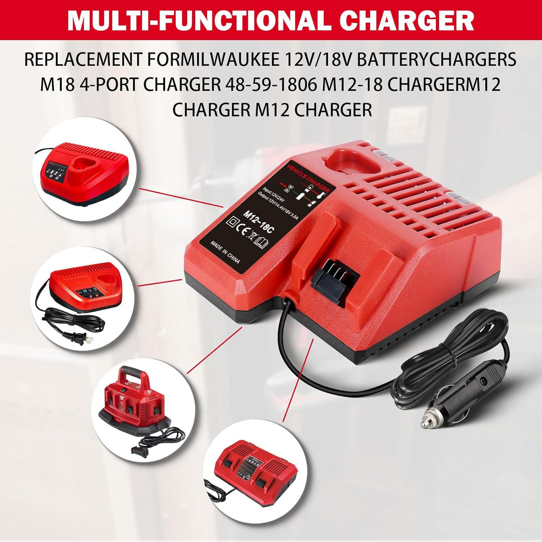 Auto Ladegerät für M12 & für M18 Multispannungs für Milwaukee 12V-18V Lithium-Ionen-Akku 48-59-1812
