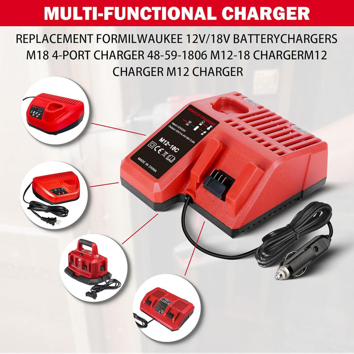Auto Ladegerät für M12 & für M18 Multispannungs für Milwaukee 12V-18V Lithium-Ionen-Akku 48-59-1812