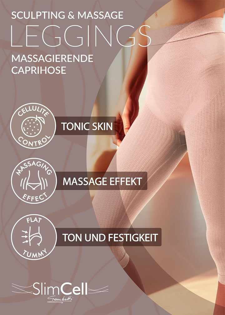 SLIMCELL Anti Cellulite Leggings Damen Draining Capri Unterm Knie - Shape Leggings Damen, Mikrofaser