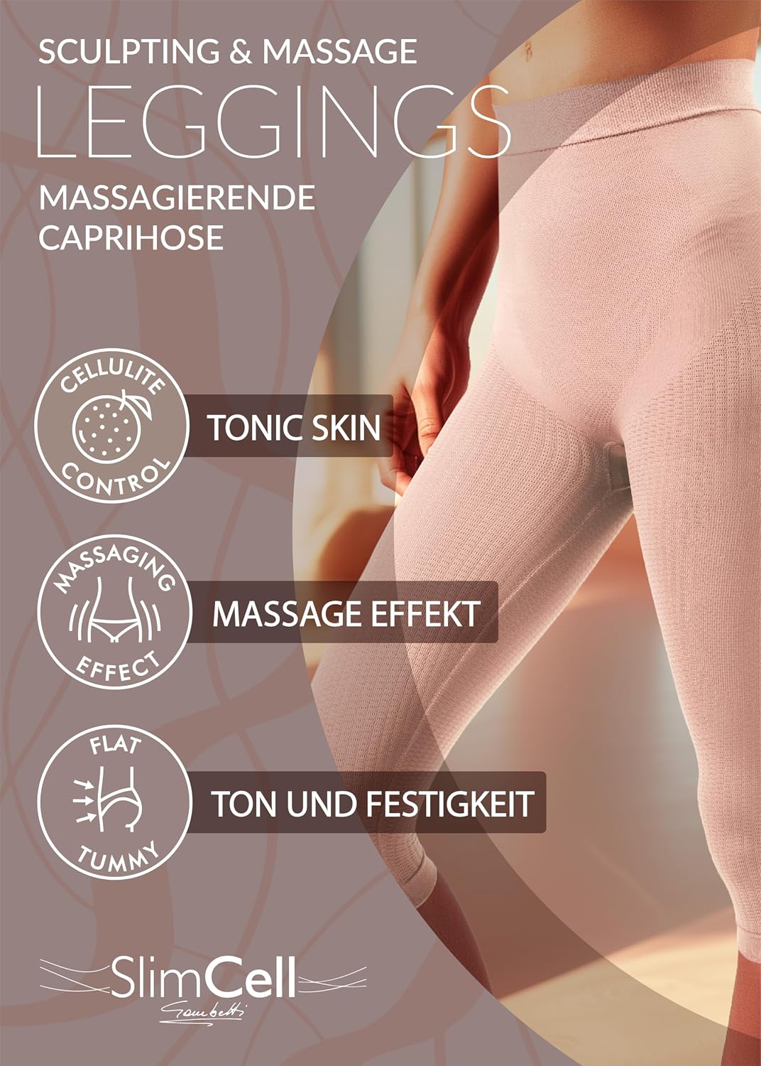 SLIMCELL Anti Cellulite Leggings Damen Draining Capri Unterm Knie - Shape Leggings Damen, Mikrofaser