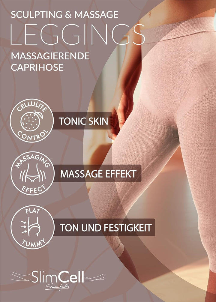 SLIMCELL Anti Cellulite Leggings Damen Draining Capri Unterm Knie - Shape Leggings Damen, Mikrofaser