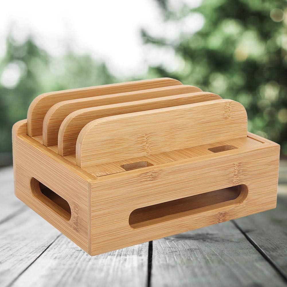 Fdit Bamboo Multi-Device Stand, Ladestation für mehrere Geräte, Ladestation Telefon Tablet Cord Orga