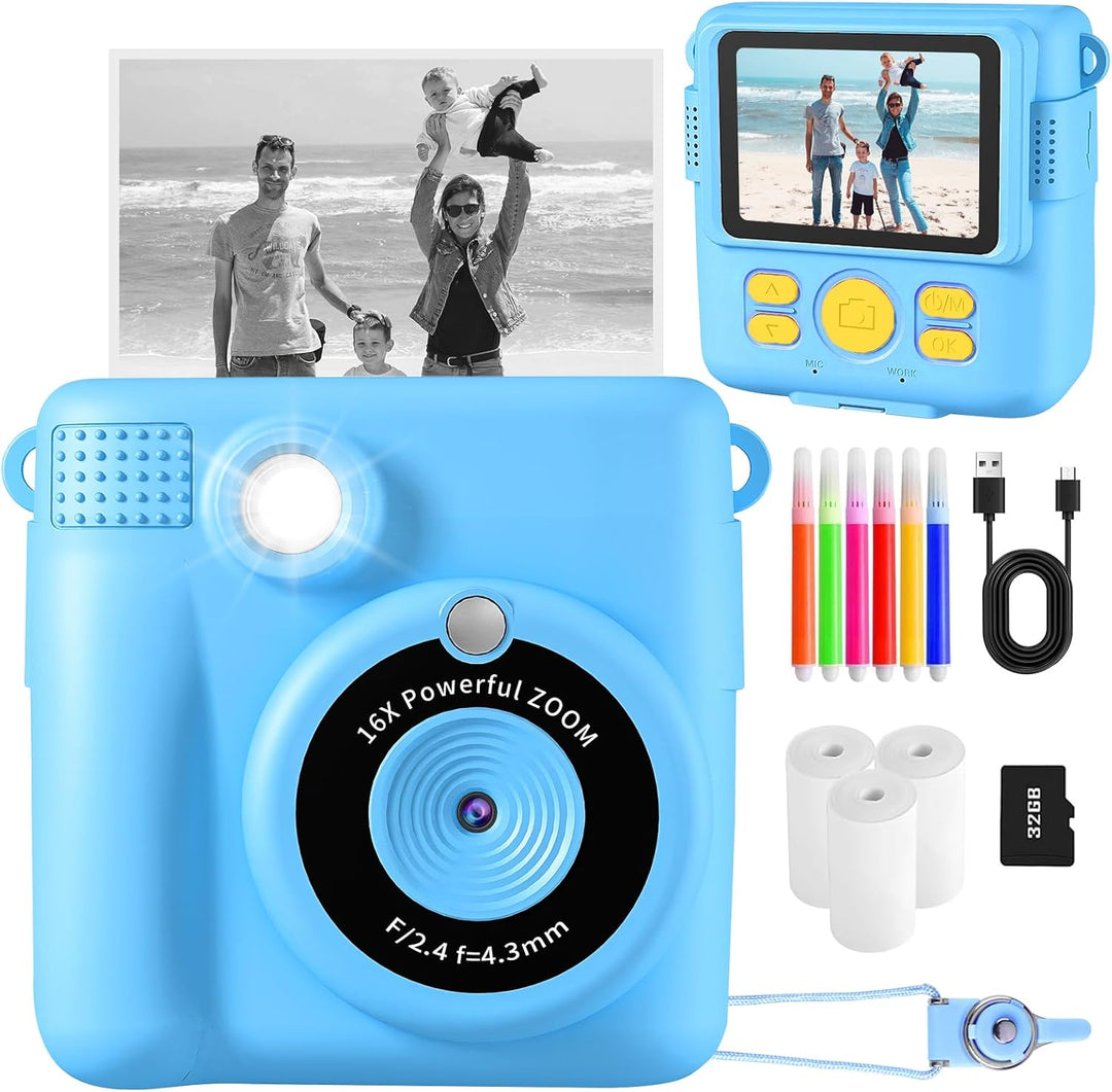 CHRERNA KinderKamera, Sofortbildkamera Kinder Geschenke für 3-12 Jahre Jungen und mädchen,1080P HD 2