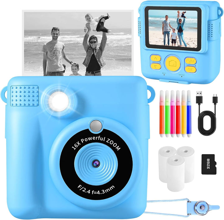CHRERNA KinderKamera, Sofortbildkamera Kinder Geschenke für 3-12 Jahre Jungen und mädchen,1080P HD 2