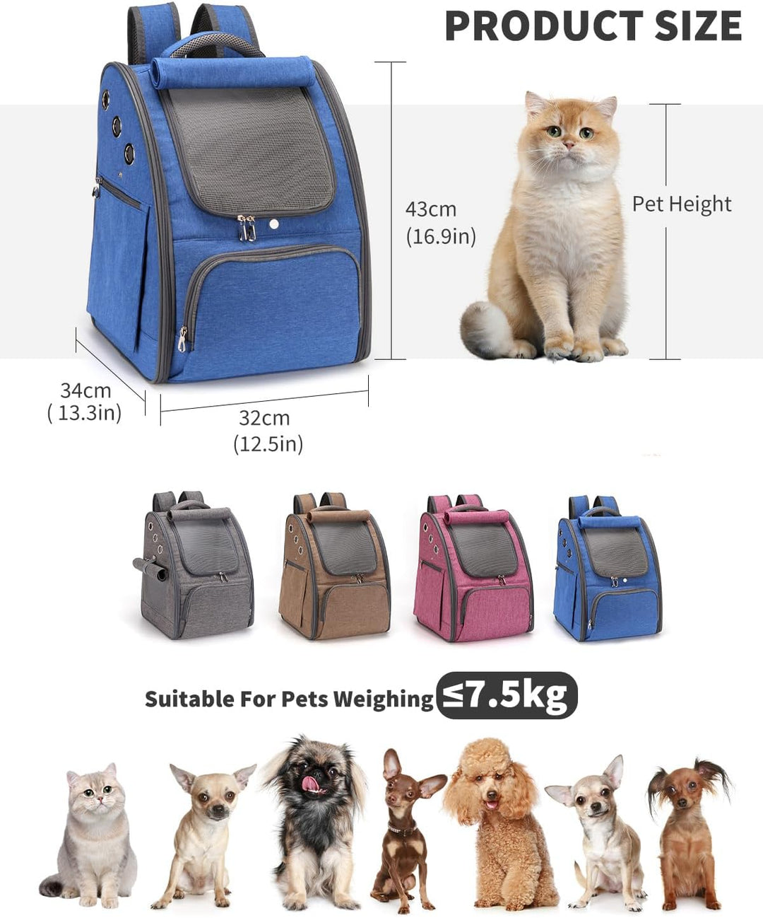 PETCUTE Hunderucksack Atmungsaktiv Katzenrucksack Hundetragetasche Faltbar Haustier Rucksäcke Wander