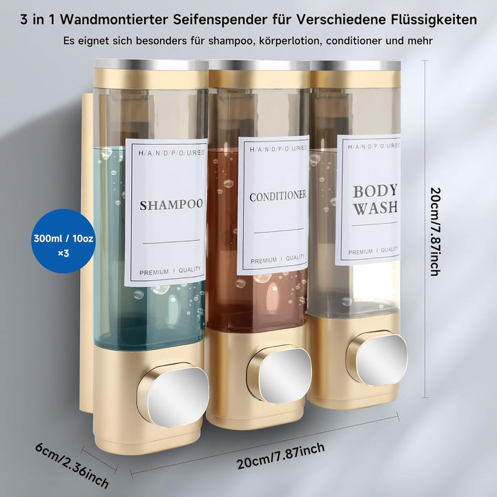 Seifenspender Wandbefestigung, Seifenspender Wandmontage 3 Kammern Duschgelspender Handwaschmittelsp