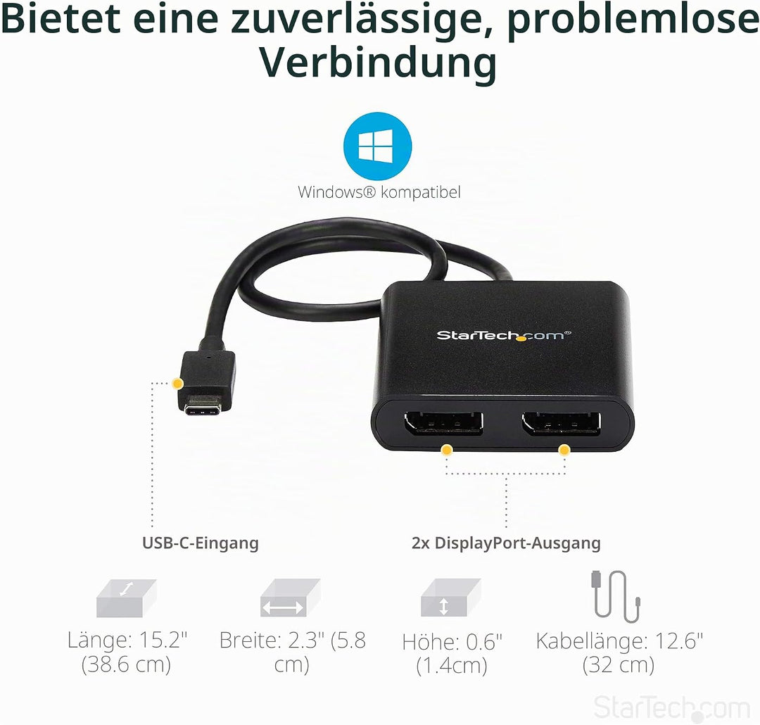 StarTech.com USB-C auf Dual DisplayPort 1.2 Adapter, USB-C Multi-Monitor MST Hub, Dual 4K 30Hz/1080p