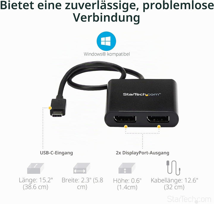 StarTech.com USB-C auf Dual DisplayPort 1.2 Adapter, USB-C Multi-Monitor MST Hub, Dual 4K 30Hz/1080p