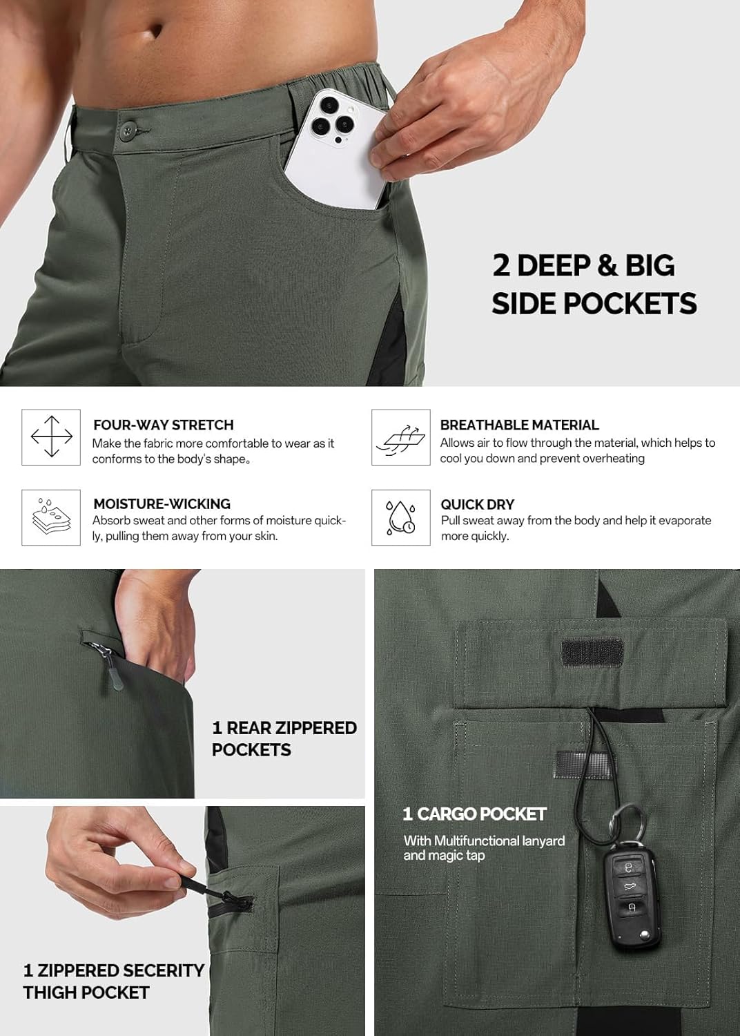 Cycorld Kurze-Hosen-Herren,Wanderhose MTB Hose Herren Kurz Atmungsaktiv Schnelltrocknende Bermuda Ca
