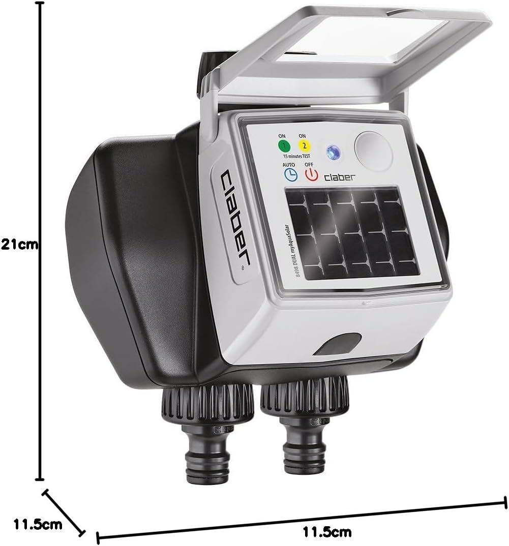 Claber Dual myAquaSolar, Automatischer Zwei-Wege-Bewässerungscomputer mit integriertem Photovoltaikm