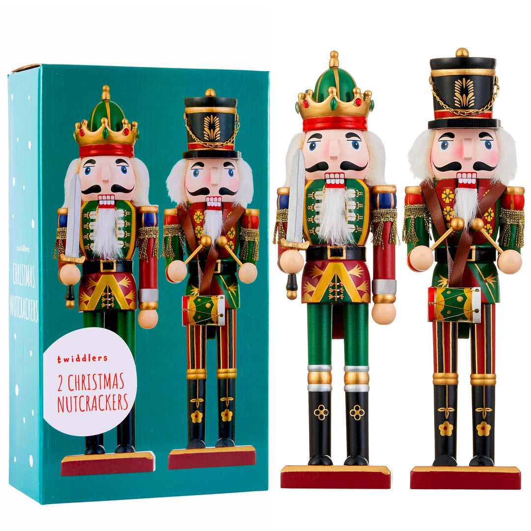 THE TWIDDLERS 2 Grosse Nussknacker Weihnachtsfiguren aus Holz, 30cm - Traditionelle Weihnachtsdeko