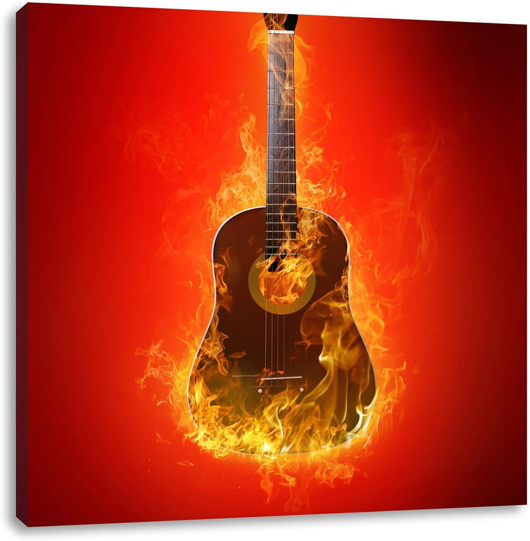 Pixxprint Brennende Gitarre Heisse Flammen, Format: 70x70 auf Leinwand, 70x70