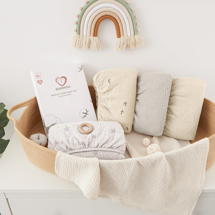 Bearmoss 2er Set Kinder Spannbettlaken,Musselin-Bettlaken 100% Baumwolle Baby-Bettlaken 60x120cm/140