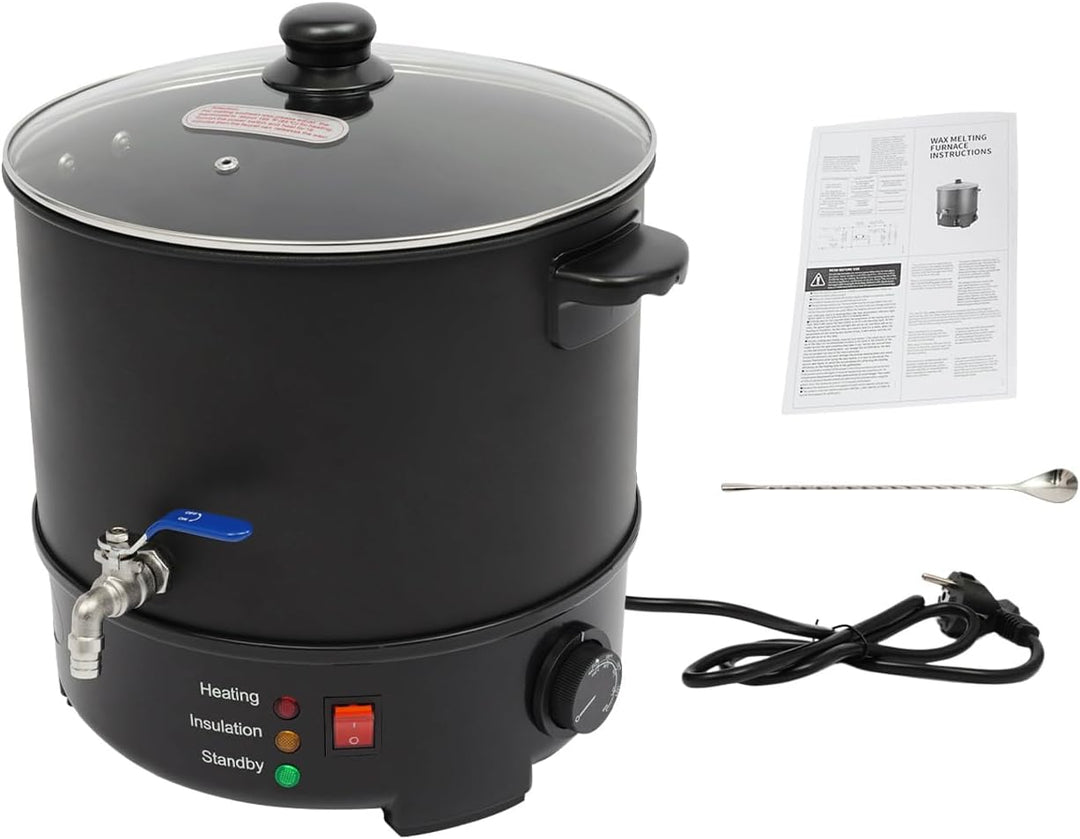 10L 1000W Elektrischer Wachsschmelzer - 201 Edelstahl mit Hahn, Deckel mit Entlüftung, Einstellbare