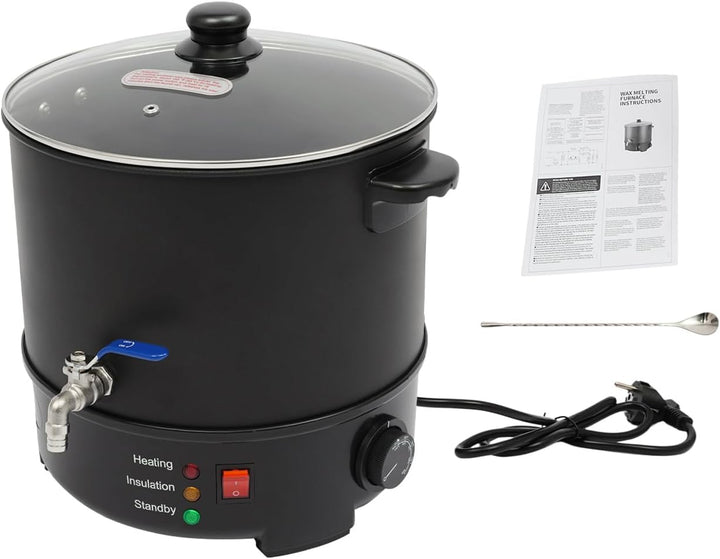 10L 1000W Elektrischer Wachsschmelzer - 201 Edelstahl mit Hahn, Deckel mit Entlüftung, Einstellbare