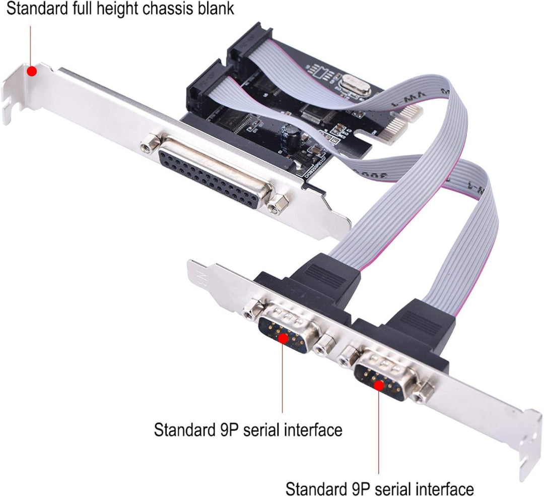 2 Port Serielle RS232 PCI Express Schnittstellenkarte,PCI-E zu Dual RS-232 Serial Port+1 DB25 Parall