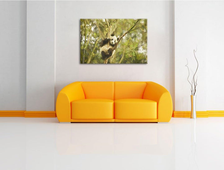 kleiner Panda hängt in den Ästen eines Bambus Baumes Format: 100x70 auf Leinwand, XXL riesige Bilder
