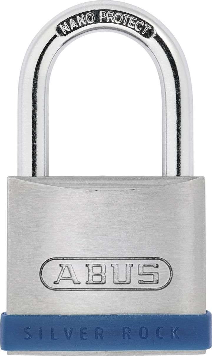 ABUS Vorhängeschloss Silver Rock 5/50 aus massivem Zink - mit Silikon Schutzrahmen - Kellerschloss u