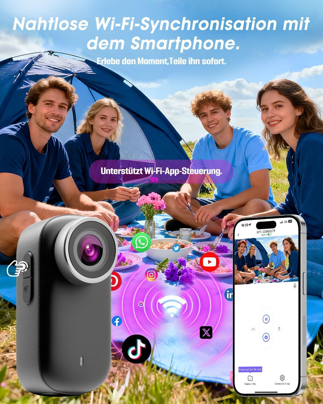 Mini Action Cam 4K NEU Upgraded, Body Cam mit 64GB SD Karte, Wasserdicht 30M, 180 Min Akkulaufzeit,