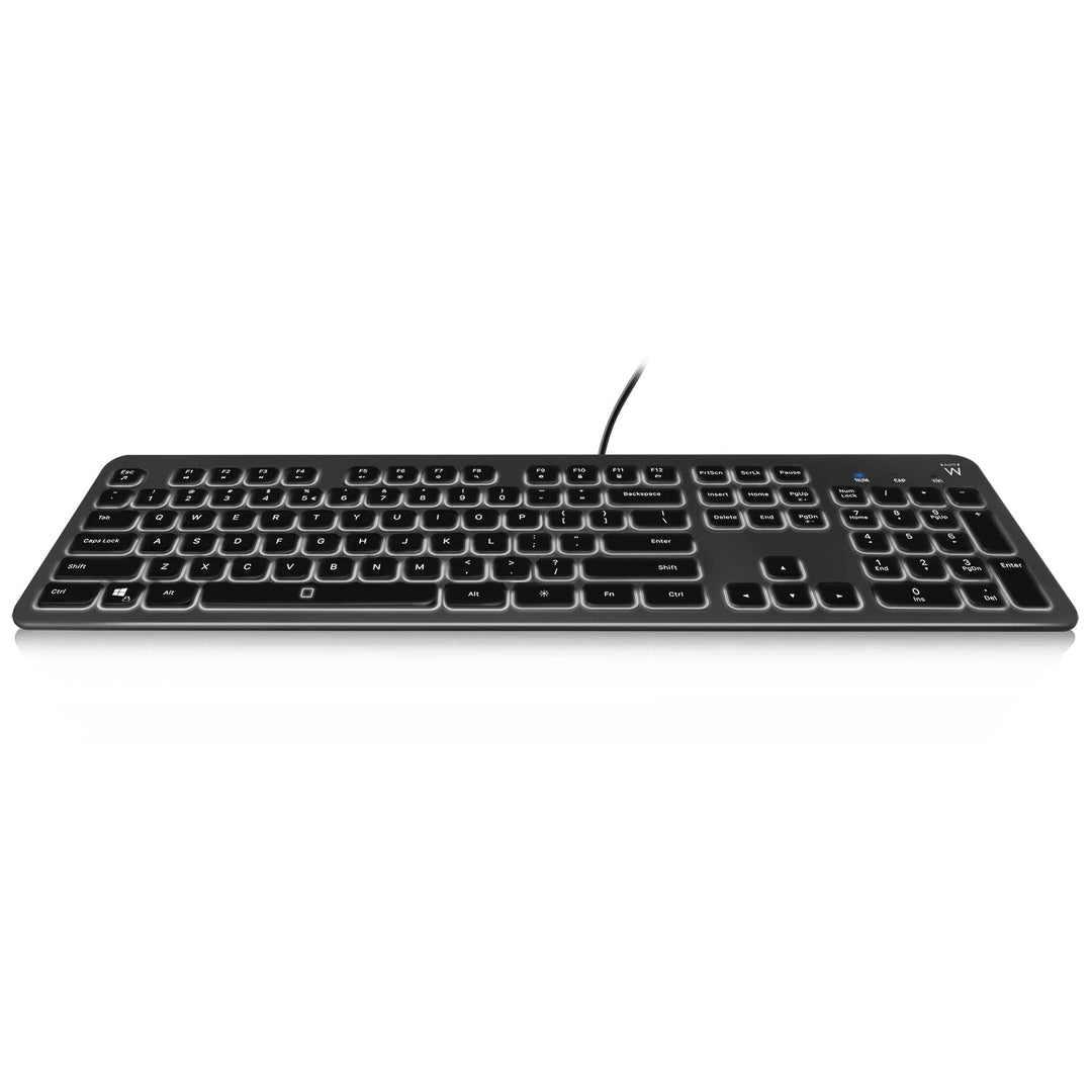 Ewent EW3268 Tastatur mit LED-Hintergrundbeleuchtung, USB-Kabel, Standardgrösse, grosser Druck, ital