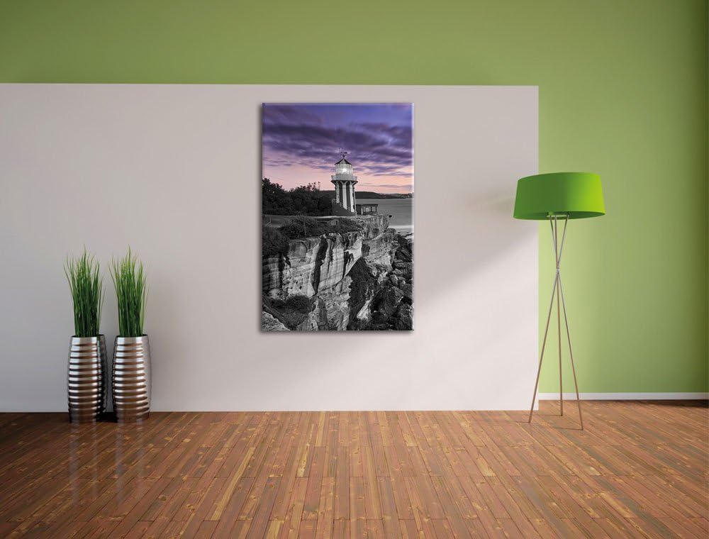 Pixxprint Leuchtturm an Klippe schwarz/weiss, Format: 80x120 auf hochkantiges Leinwand, 80x120