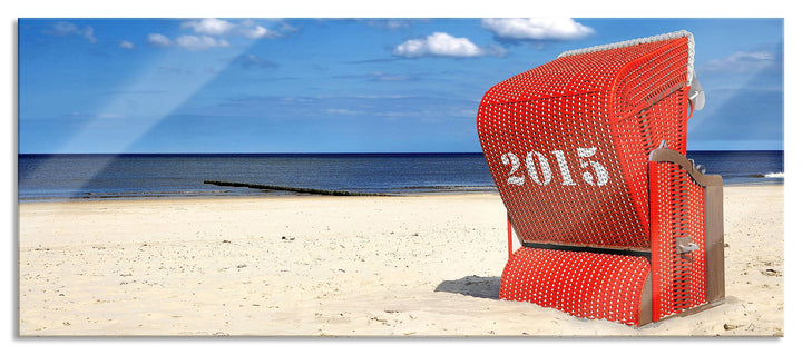 Glasbild Panorama | Wandbild aus Echtglas | Strandkorb an der Nordsee | 100x40 cm | inkl. Aufhängung