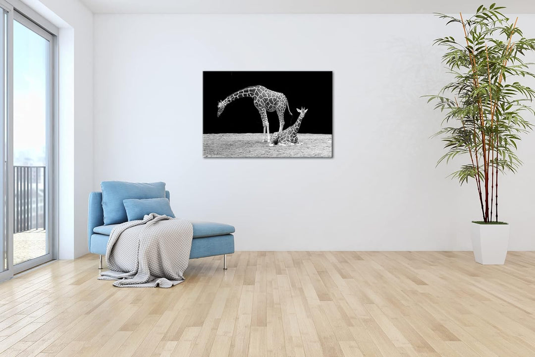 deyoli Dark entspannte Giraffen Format: 100x70 als Leinwand, Motiv fertig gerahmt auf Echtholzrahmen