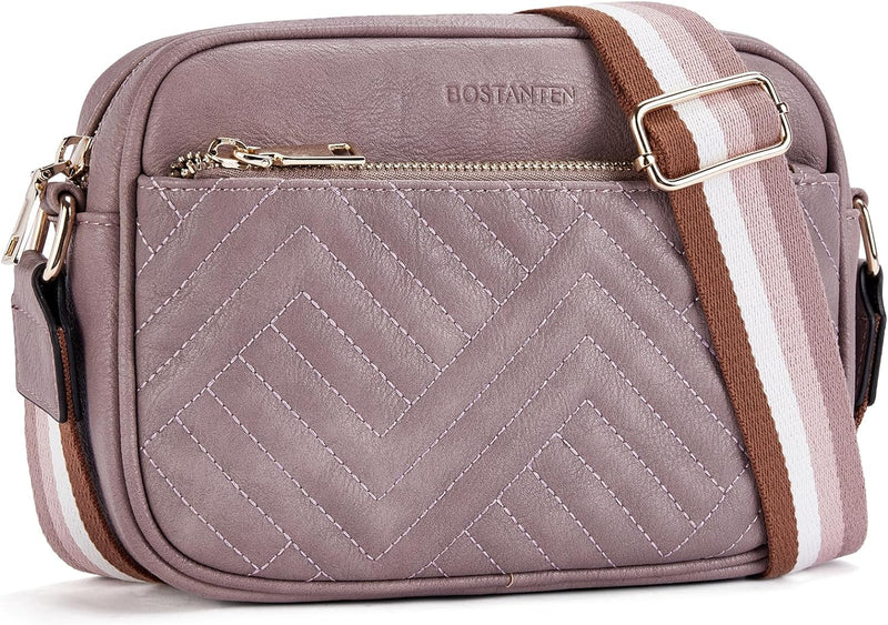 BOSTANTEN Damen Handy Umhängetasche, Crossbody Bag mit verstellbarem Breiter Gurt, PU Leder Gesteppt
