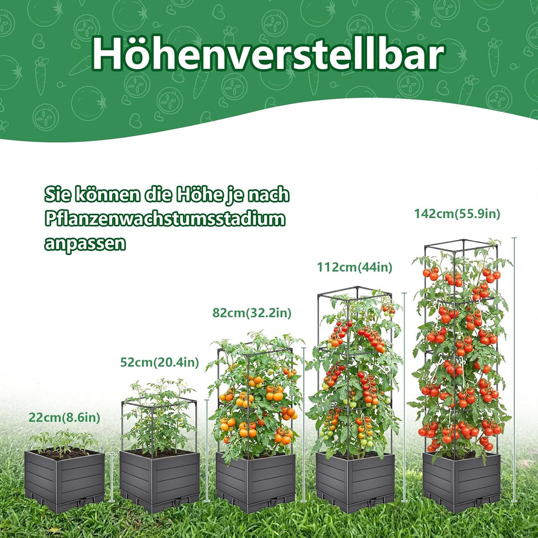 Hysagtek Tomatentopf mit Rankhilfe - Metall Pflanzkasten mit Rankgitter Höhenverstellbar, Pflanzturm
