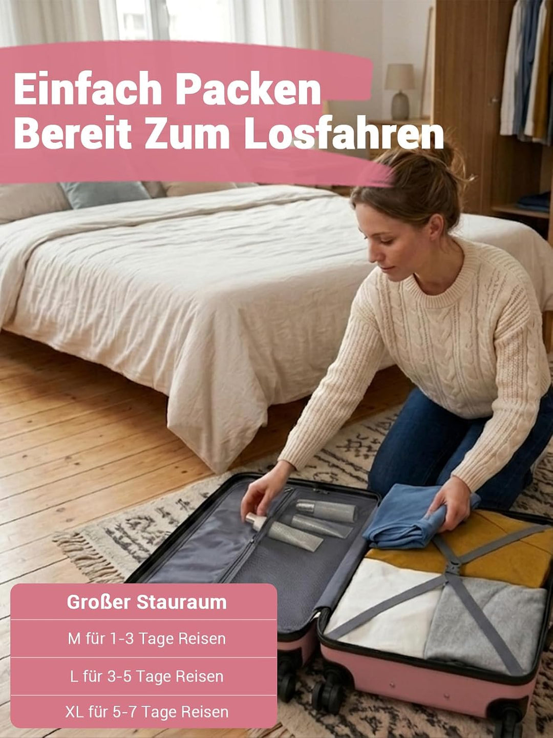 Handgepäck Koffer 55x40x20 cm, Hartschalenkoffer aus ABS, Leichter Trolley mit 4 Leisen 360° Doppelr