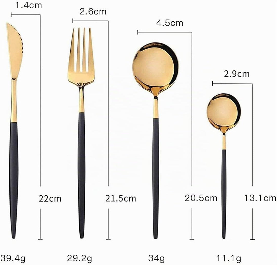 OUQIWEN16 Stück Besteck Schwarz Gold,Edelstahl Besteckset,Einschliesslich Steakmesser/Tafelgabeln/Su