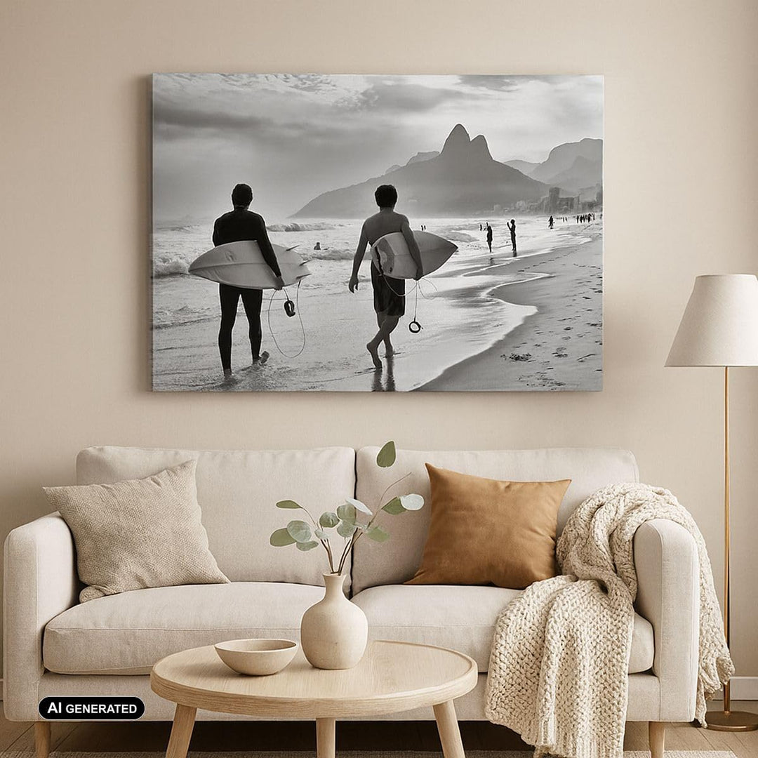 Bilder auf Leinwand 100x70cm Leinwandbild mit Rahmen Meer Welle Surfen Gross Wanddeko Bild Schlafzim